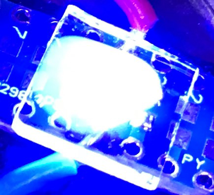 Zinc sulfide quantum dot/polymer film downshifting UV light from LED to blue light.